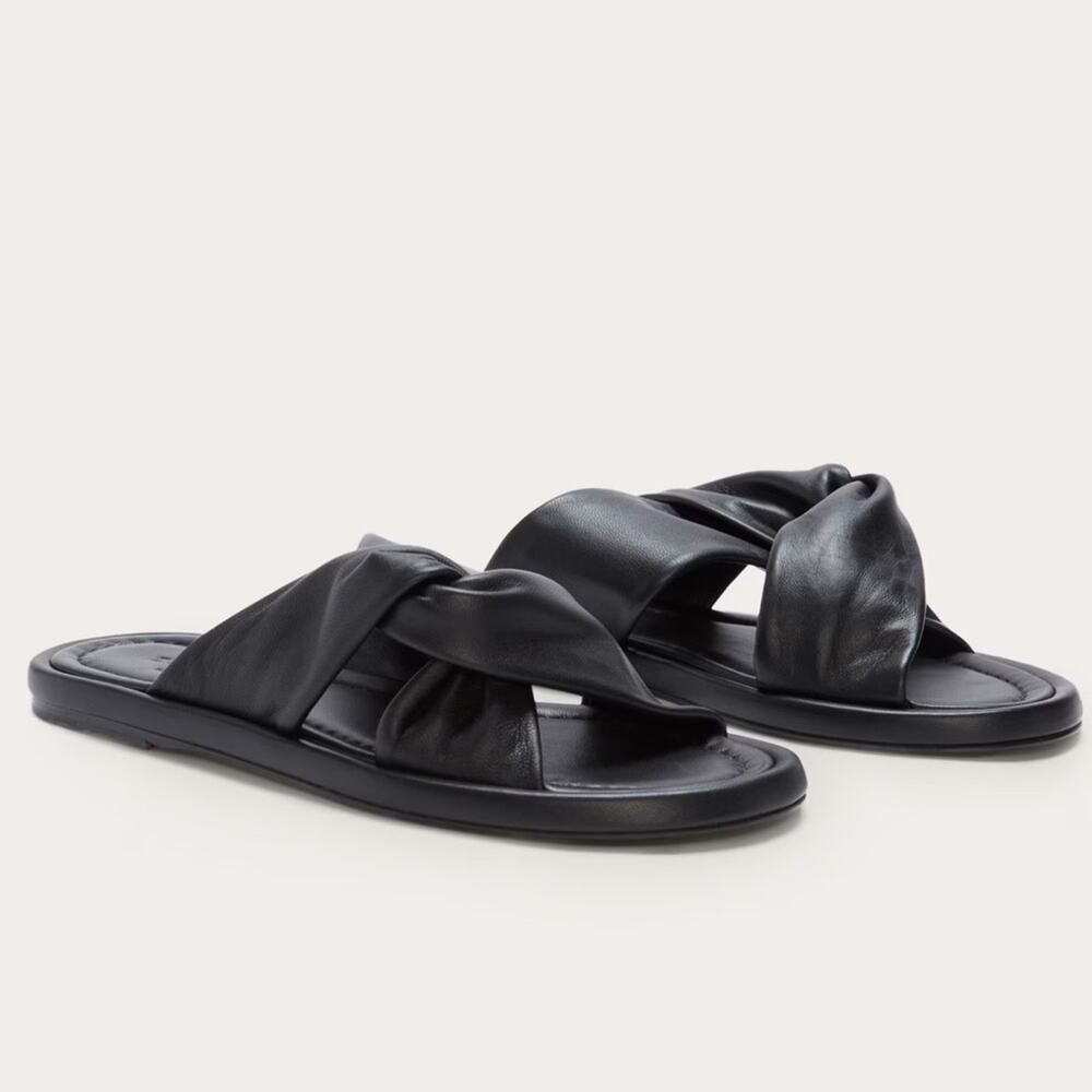 Everlane Day Twist Sandal Black Leather Flat Slide Size 6 New Without Box